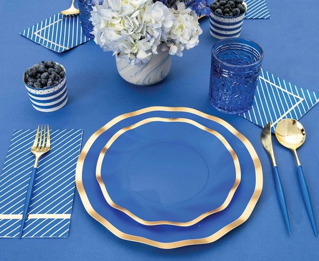 Blue and Gold Plastic Cutlery Set- 24 pcs