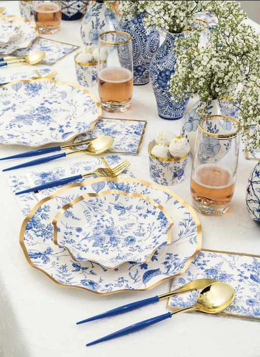 Blue and Gold Plastic Cutlery Set- 24 pcs