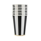 Black Noir and White Cabana Stripe Paper Cups