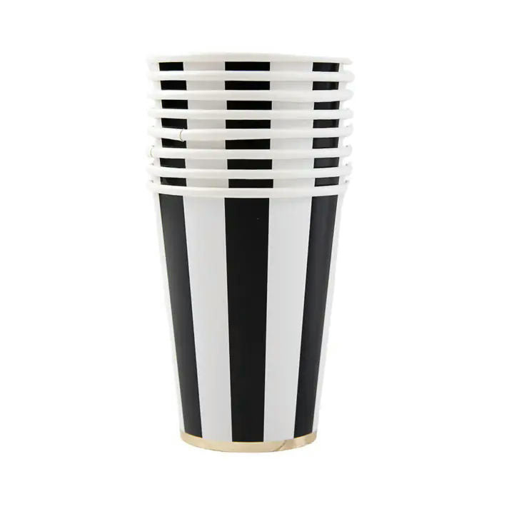 Black Noir and White Cabana Stripe Paper Cups