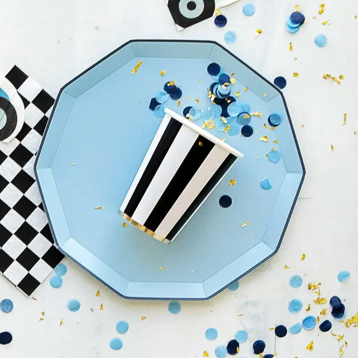 Black Noir and White Cabana Stripe Paper Cups