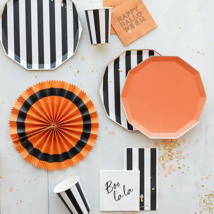 Black Noir and White Cabana Stripe Paper Cups