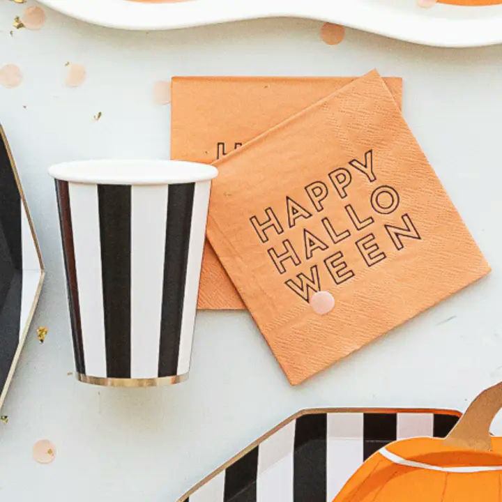 Black Noir and White Cabana Stripe Paper Cups