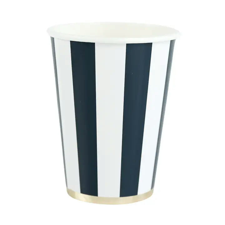 Midnight Blue and White Cabana Stripe Paper Cups