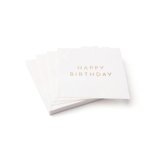 White & Gold Signature Happy Birthday Cocktail Napkins