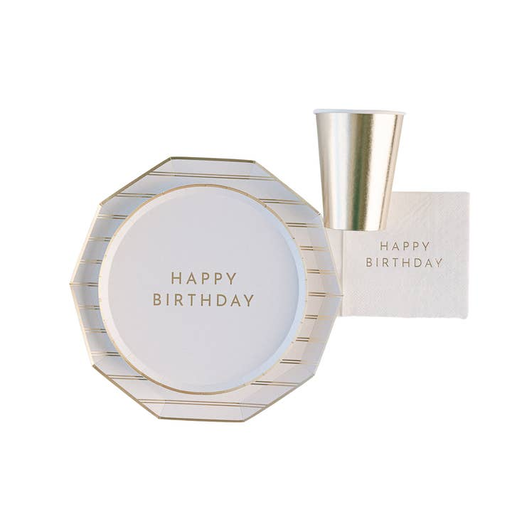 White & Gold Signature Happy Birthday Cocktail Napkins
