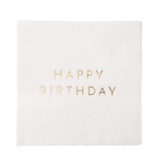 White & Gold Signature Happy Birthday Cocktail Napkins
