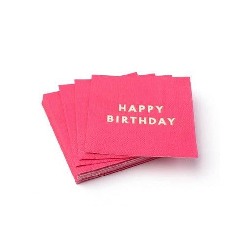 Haute Pink with Gold "Happy Birthday" Cocktail Napkins