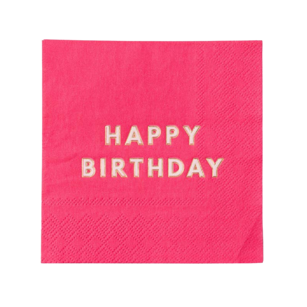 Haute Pink with Gold "Happy Birthday" Cocktail Napkins