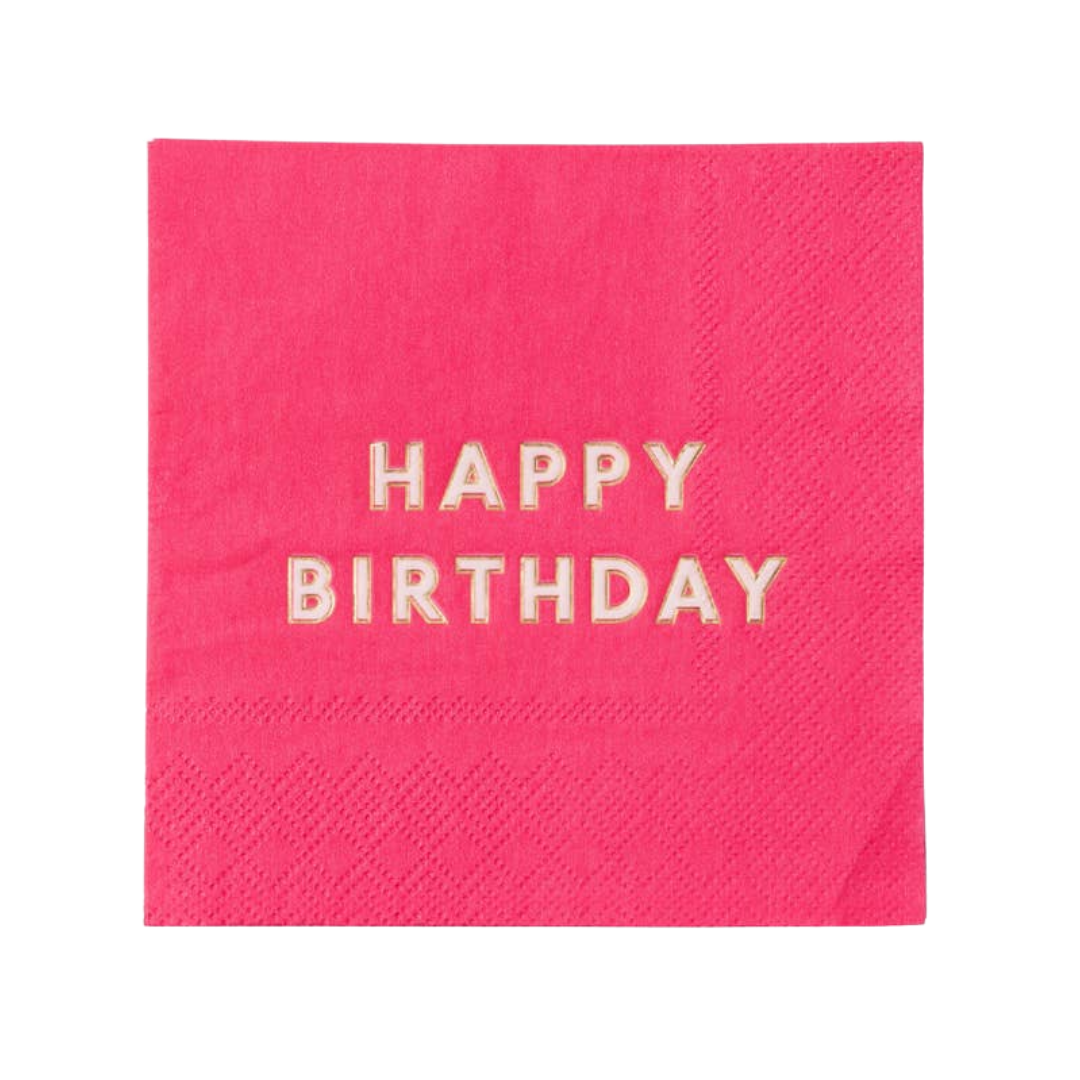 Haute Pink with Gold "Happy Birthday" Cocktail Napkins