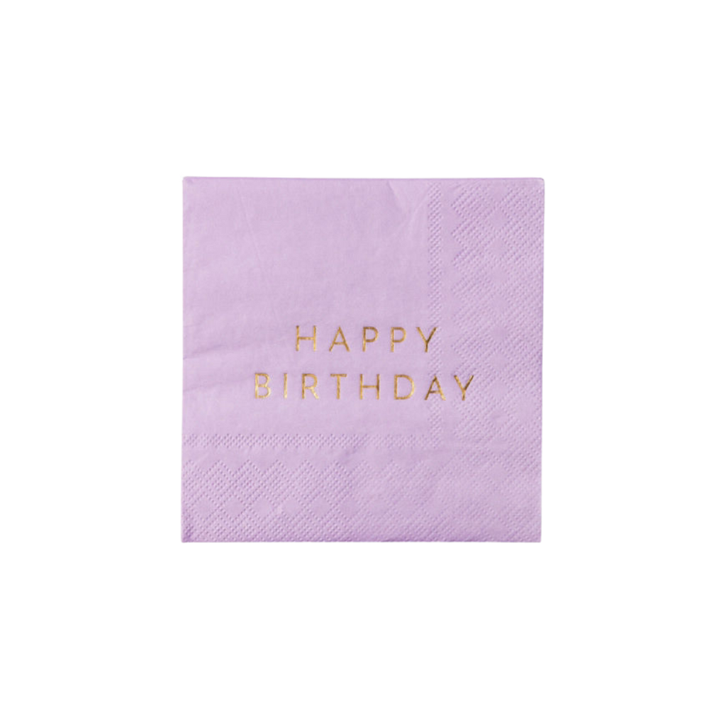 Lilac with Gold "Happy Birthday" Cocktail Napkins