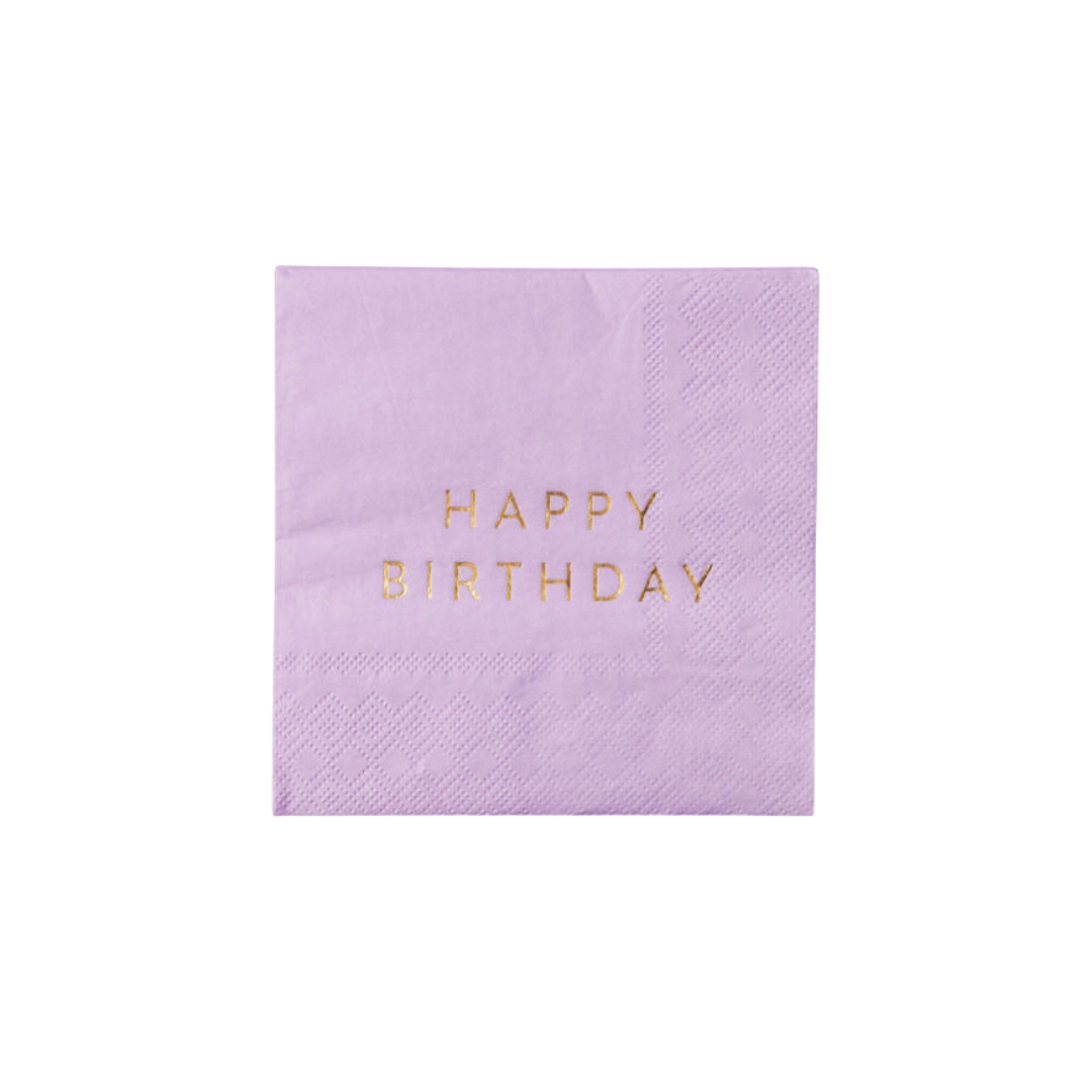 Lilac with Gold "Happy Birthday" Cocktail Napkins