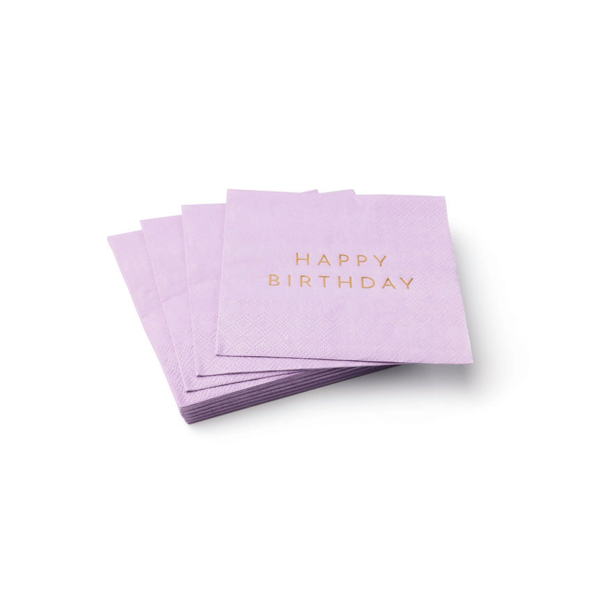 Lilac with Gold "Happy Birthday" Cocktail Napkins