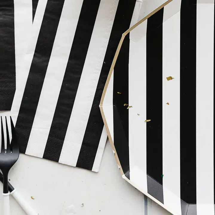 Black Noir and White Cabana Stripe Guest Napkins