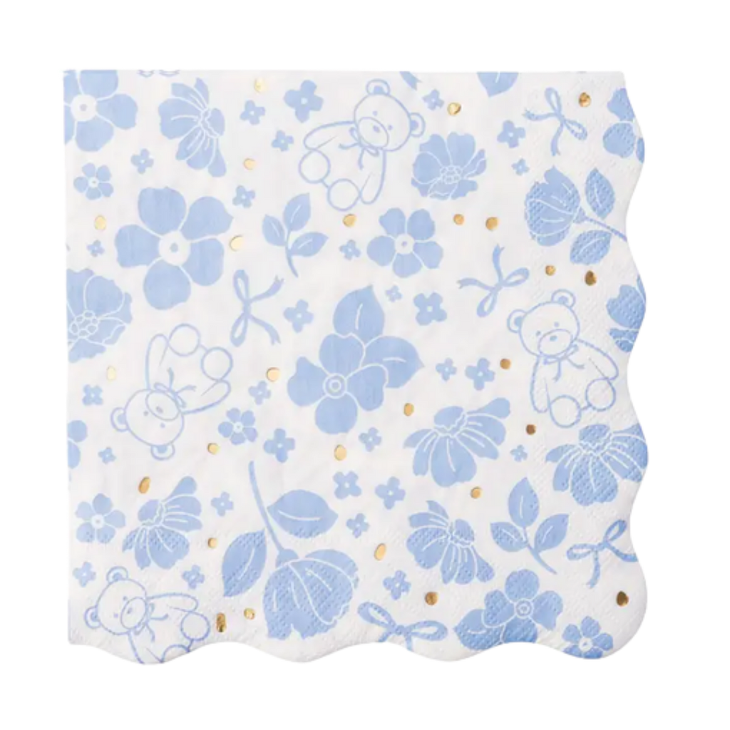 Blue Henry Bear and Flower Scatter Lunch Napkins