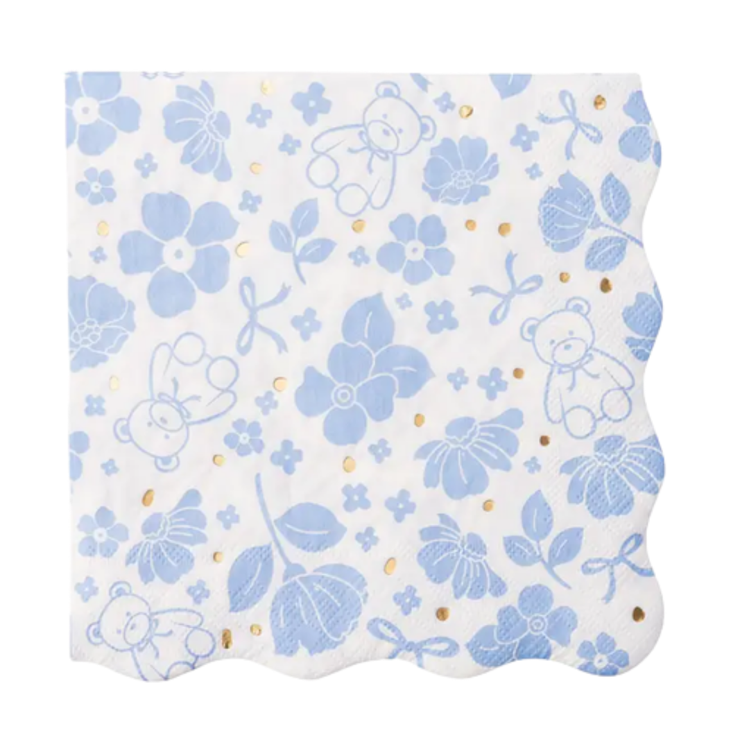 Blue Henry Bear and Flower Scatter Lunch Napkins