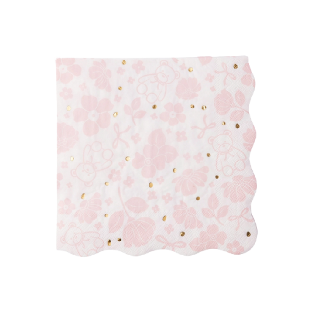Pink Emma Bear and Flower Scatter Lunch Napkins