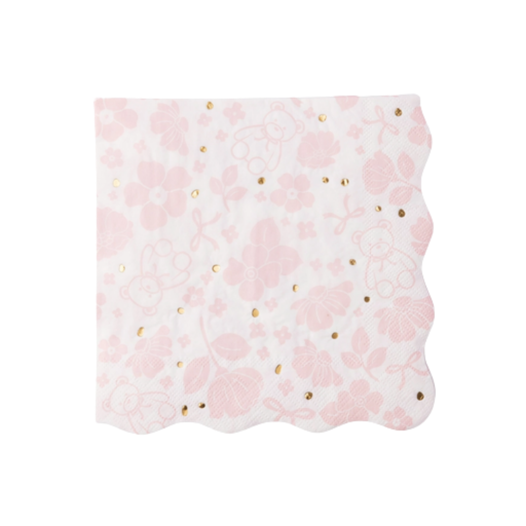 Pink Emma Bear and Flower Scatter Lunch Napkins