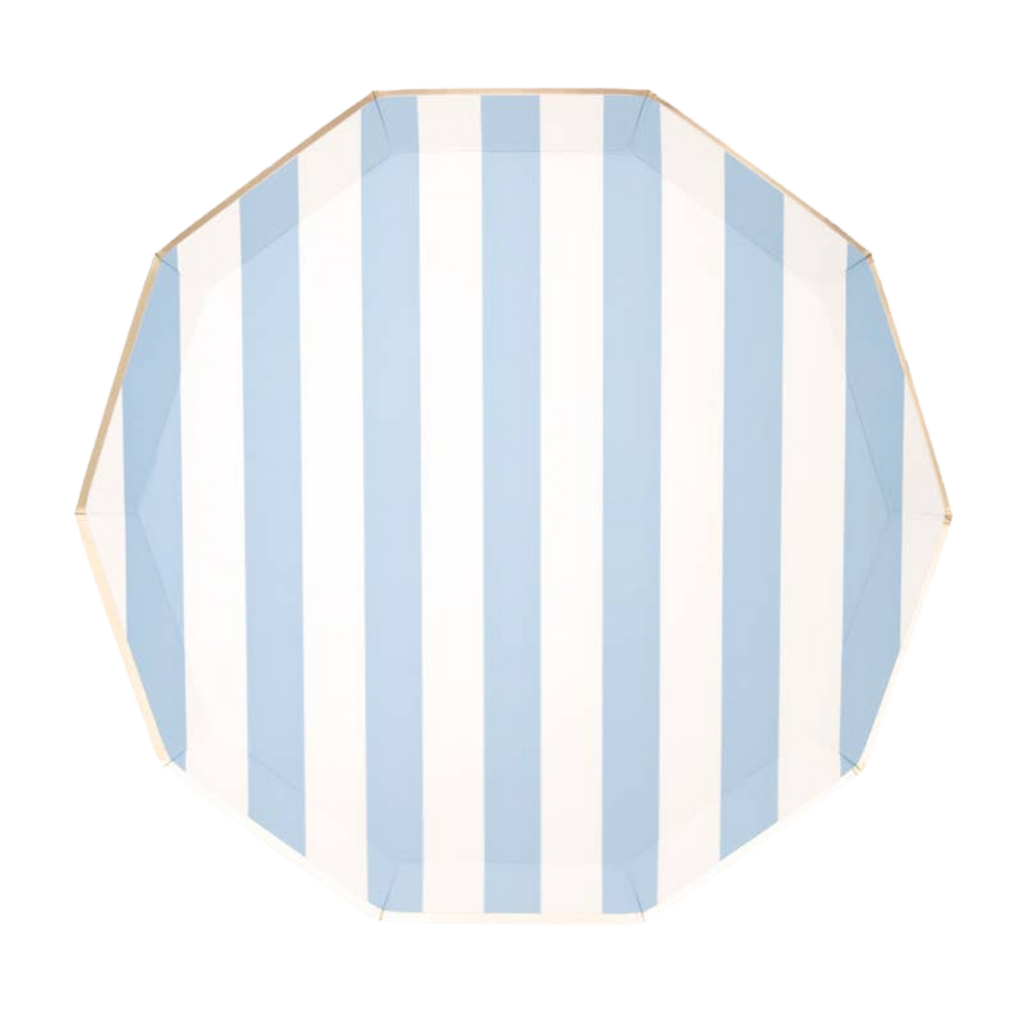 Sky Blue Striped Cabana Dinner Plates