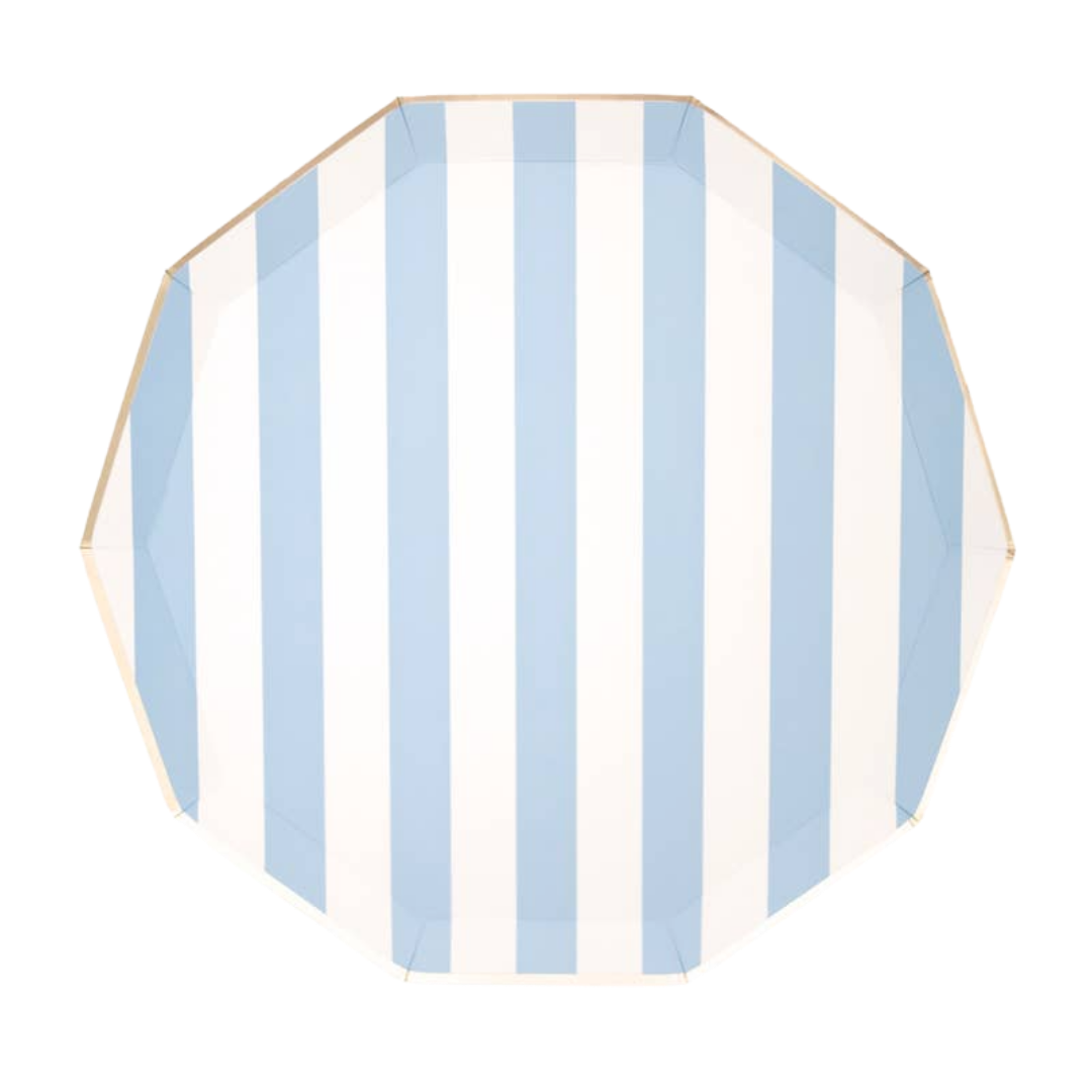 Sky Blue Striped Cabana Dinner Plates