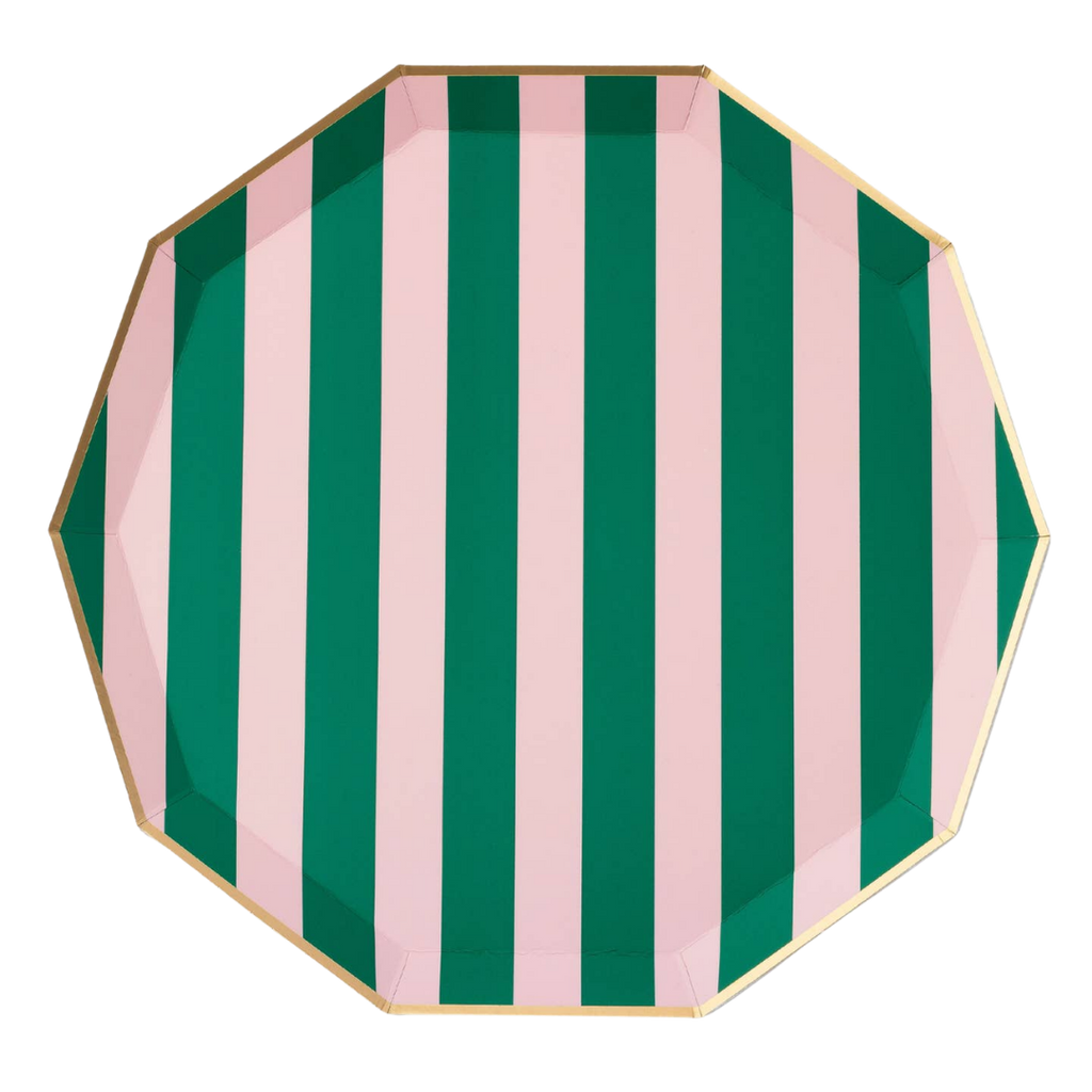 Pink & Green Cabana Stripe Dinner Plates