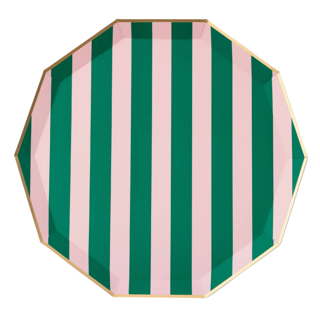 Pink & Green Cabana Stripe Dinner Plates