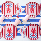 Pink and Red Stripes Cabana Decagon Large Plates