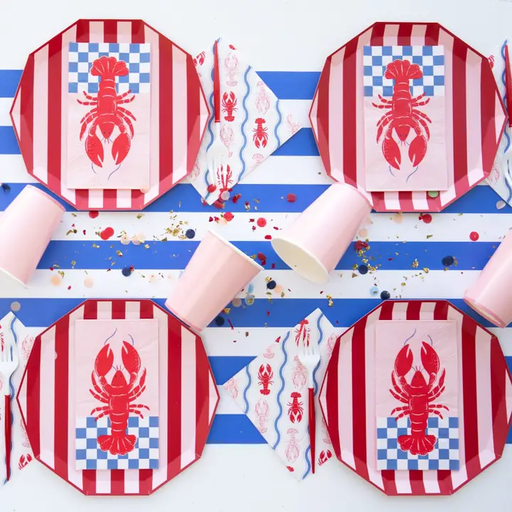 Pink and Red Stripes Cabana Decagon Large Plates