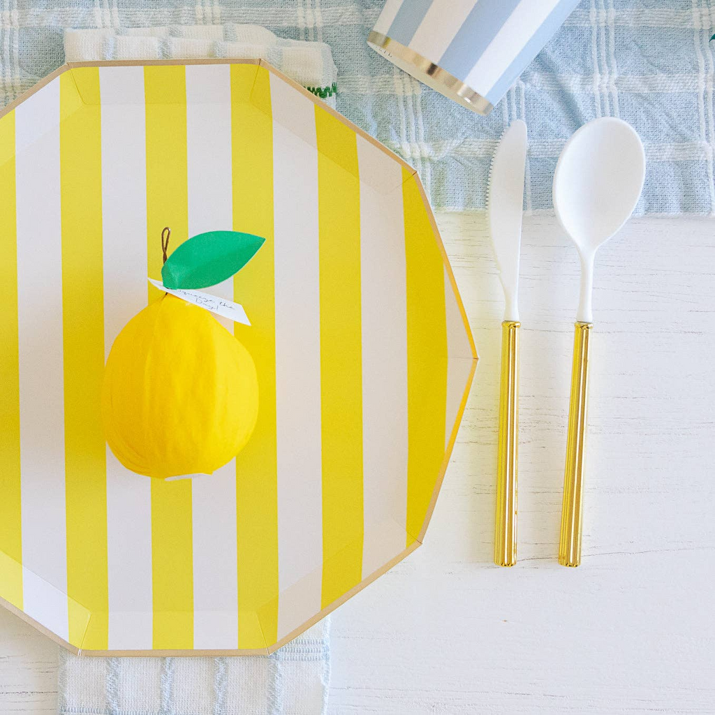 Yellow Signature Cabana Stripe Large Dinner Plates