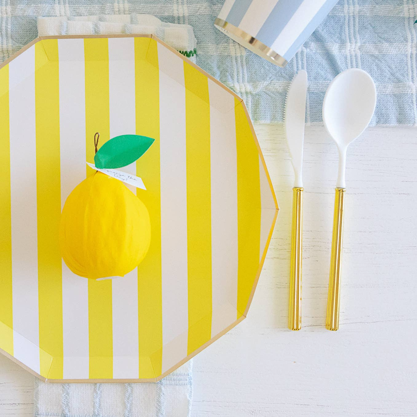 Yellow Signature Cabana Stripe Large Dinner Plates