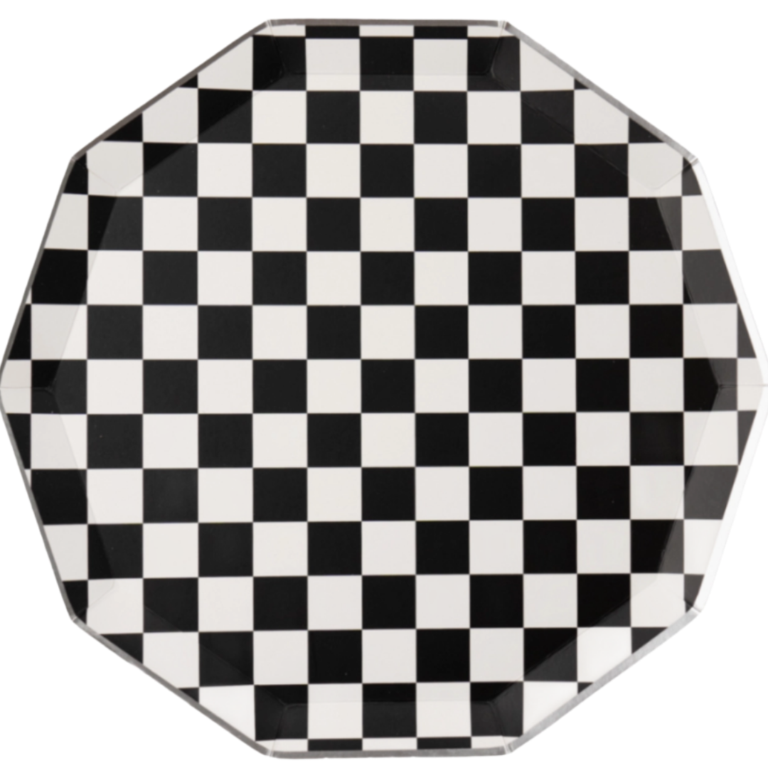 Black & White Checkered Dinner Plates