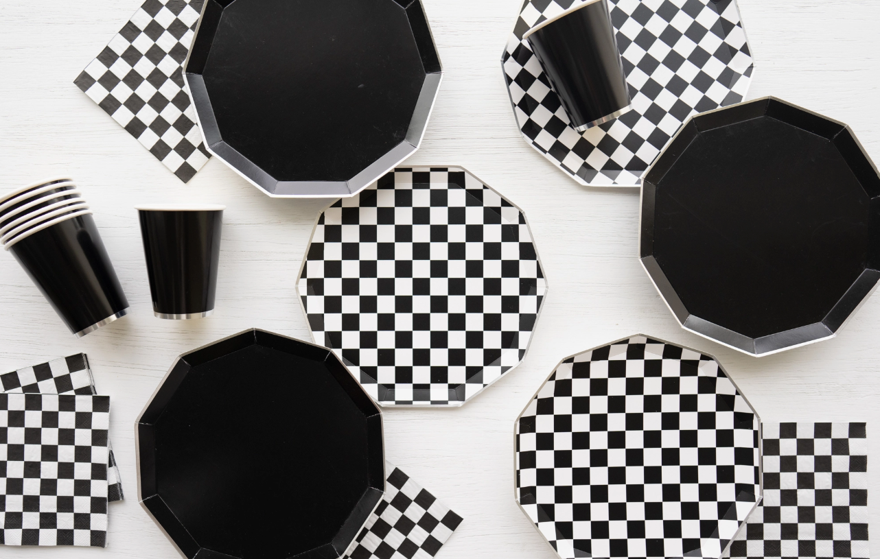 Black & White Checkered Dinner Plates