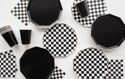 Black & White Checkered Dinner Plates