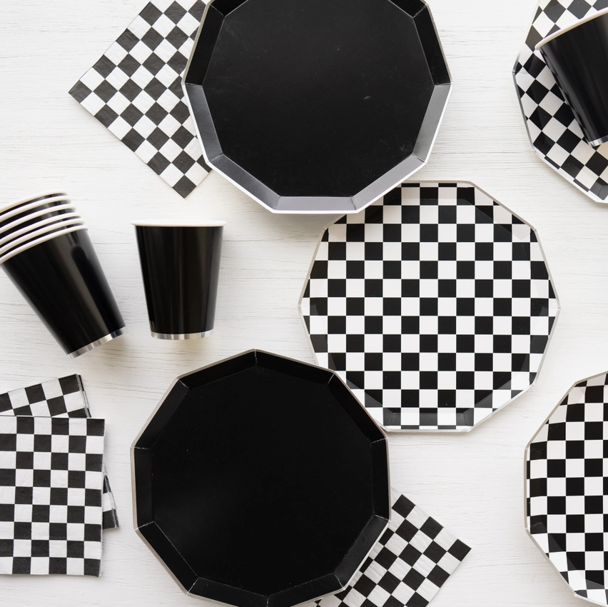 Black & White Checkered Dinner Plates