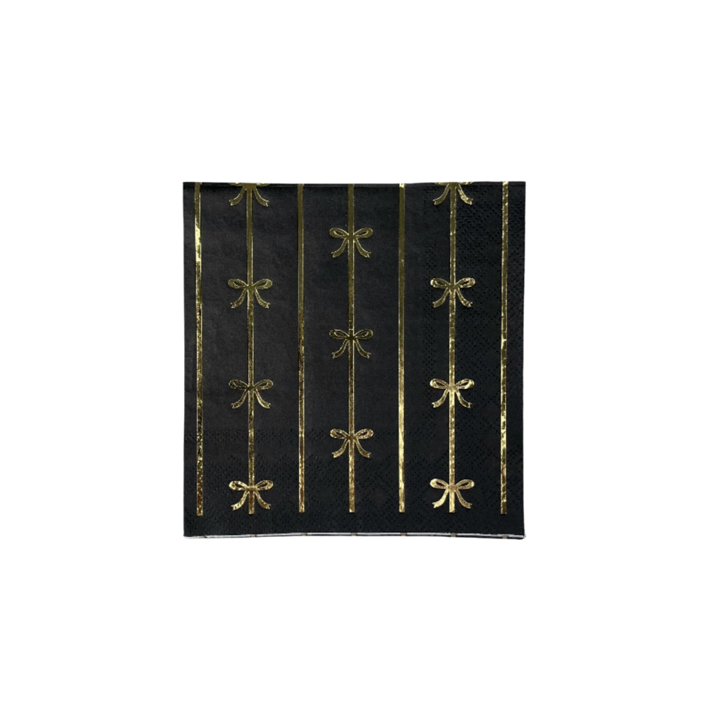Black with Gold Bow Striped Cocktail Napkins