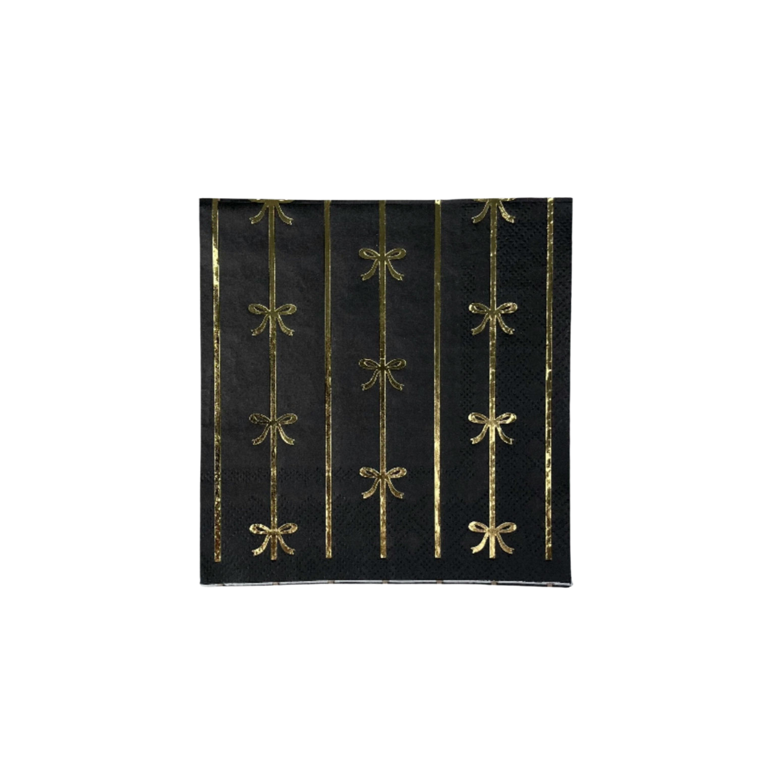 Black with Gold Bow Striped Cocktail Napkins