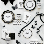 Black with Gold Bow Striped Cocktail Napkins