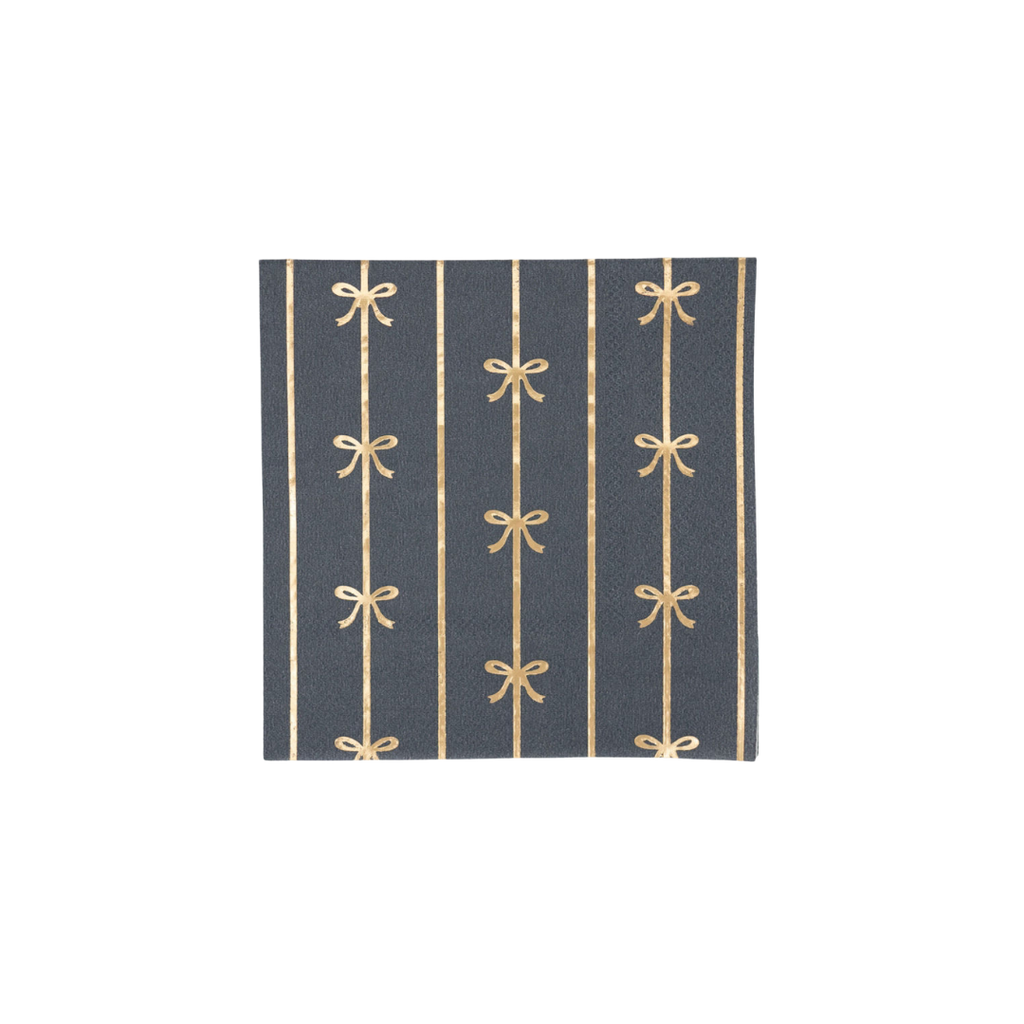 Midnight Blue with Gold Bow Striped Cocktail Napkin
