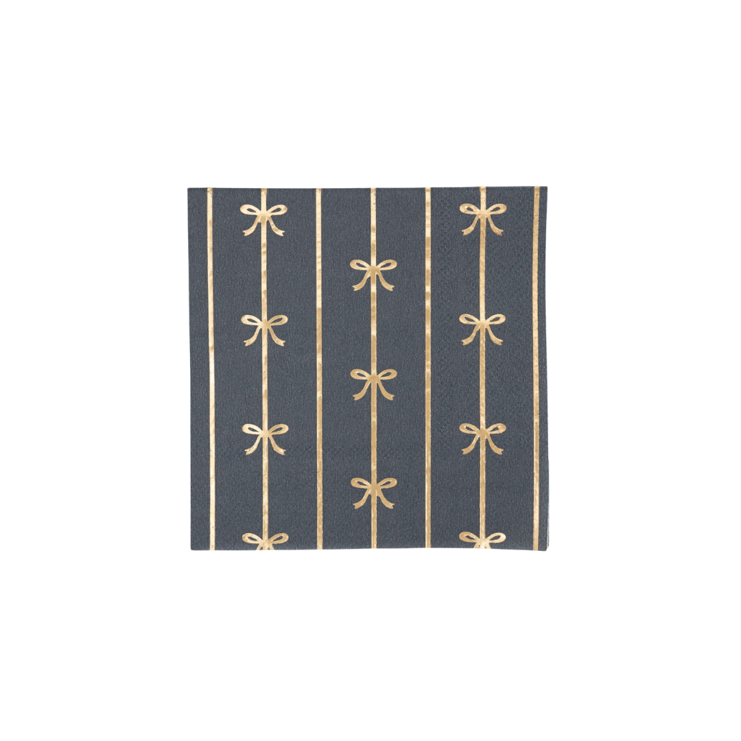 Midnight Blue with Gold Bow Striped Cocktail Napkin