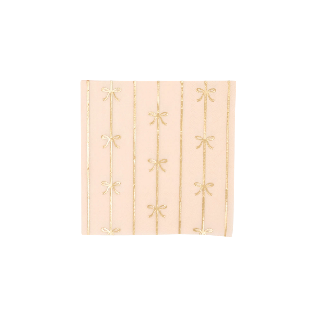 Peach with Gold Bow Striped Cocktail Napkin