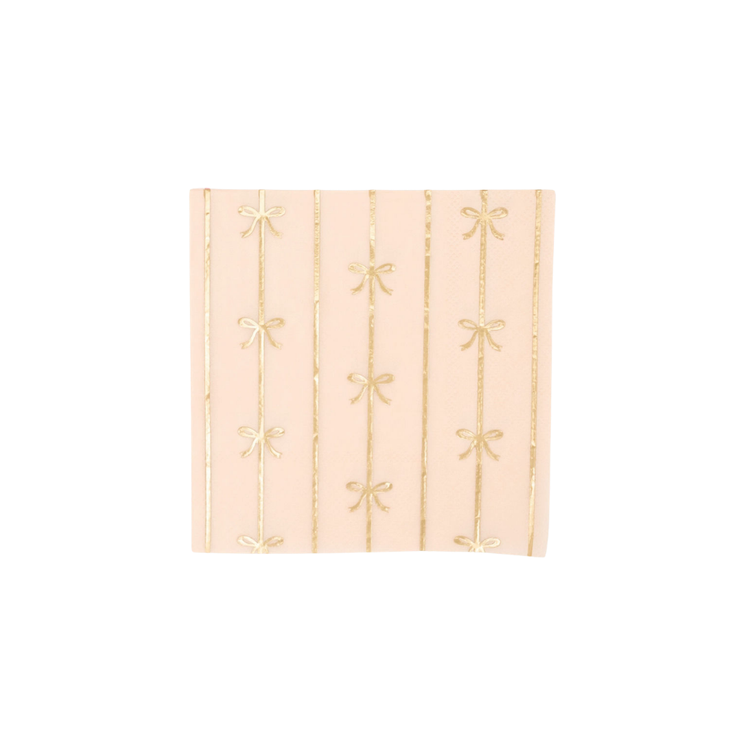 Peach with Gold Bow Striped Cocktail Napkin