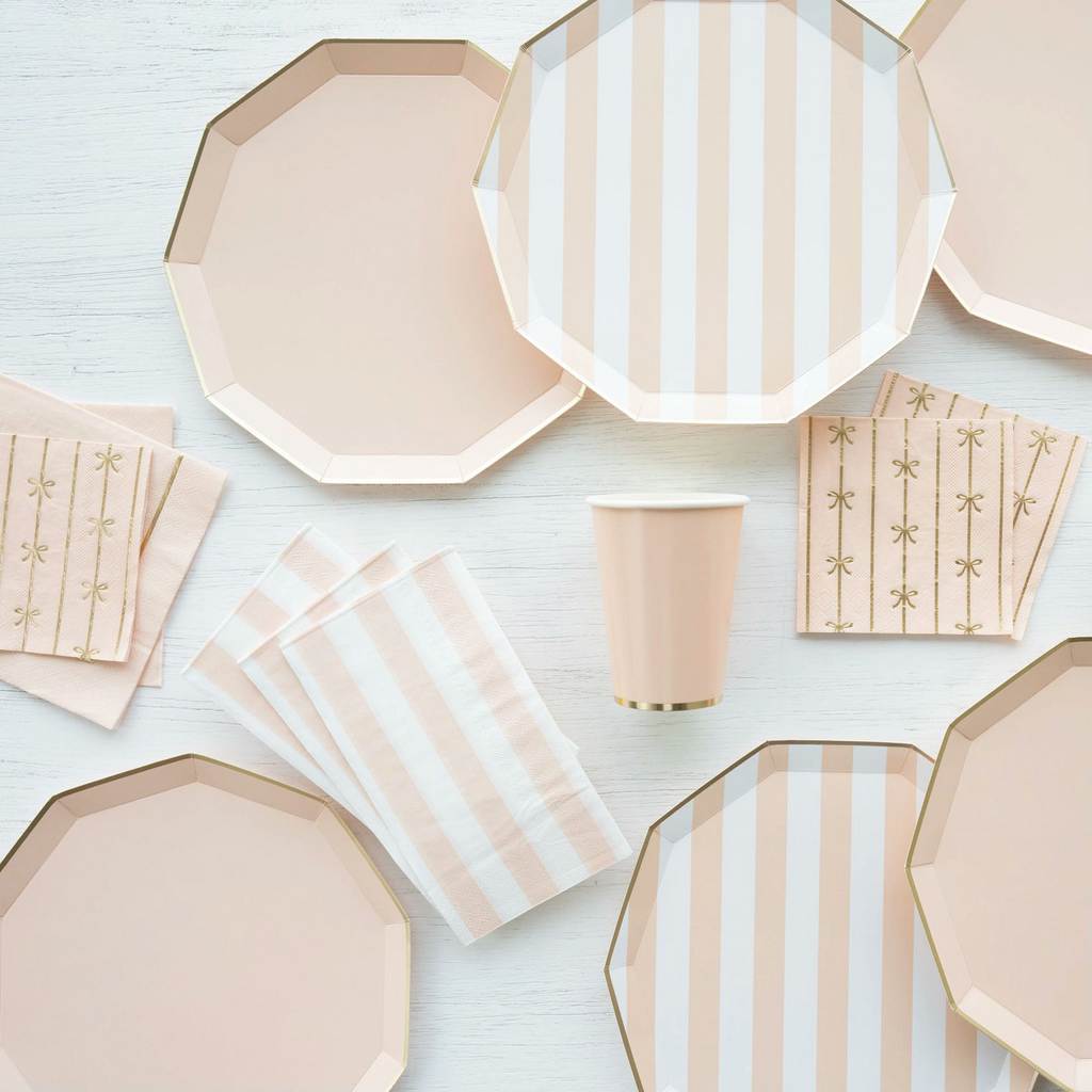 Peach with Gold Bow Striped Cocktail Napkin