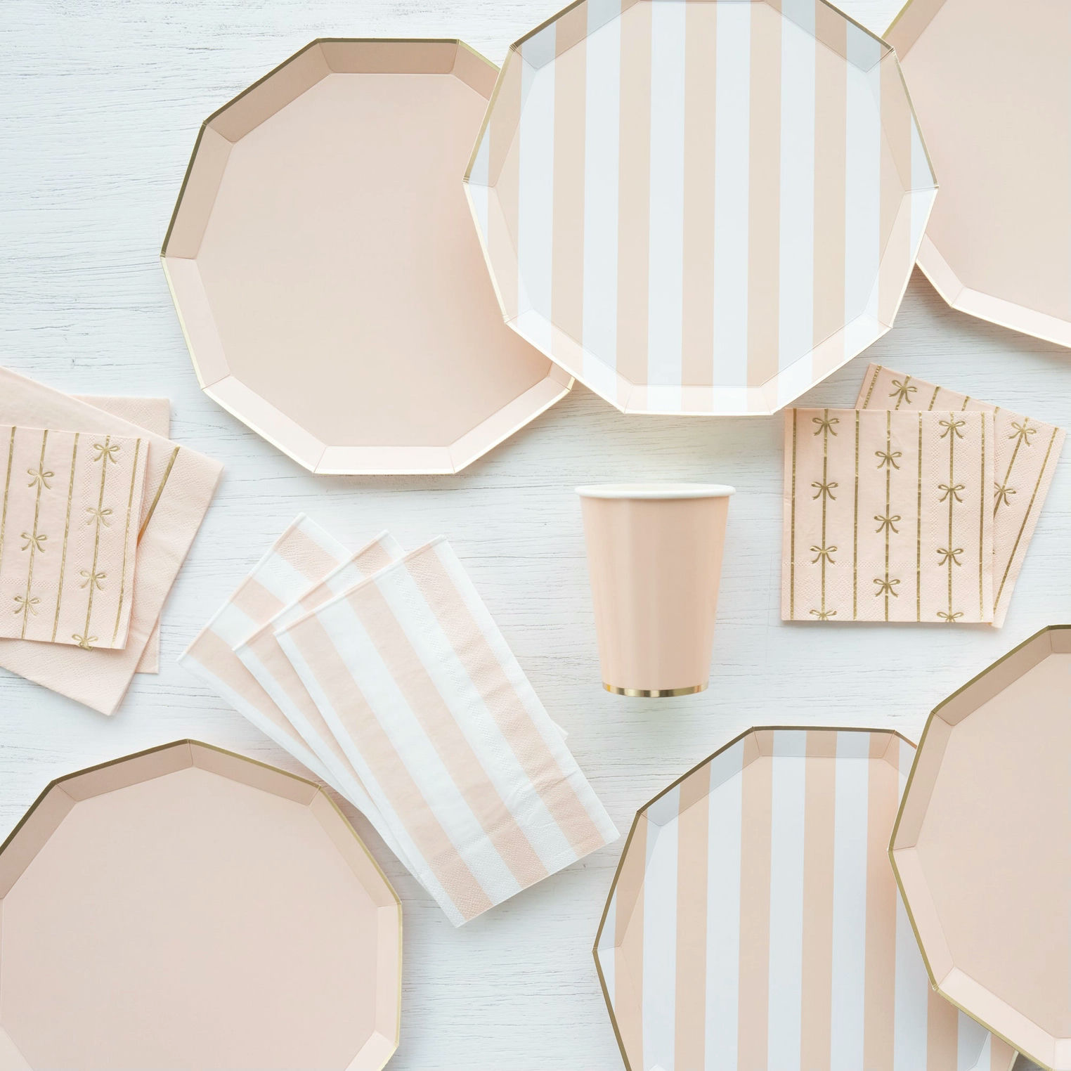 Peach with Gold Bow Striped Cocktail Napkin