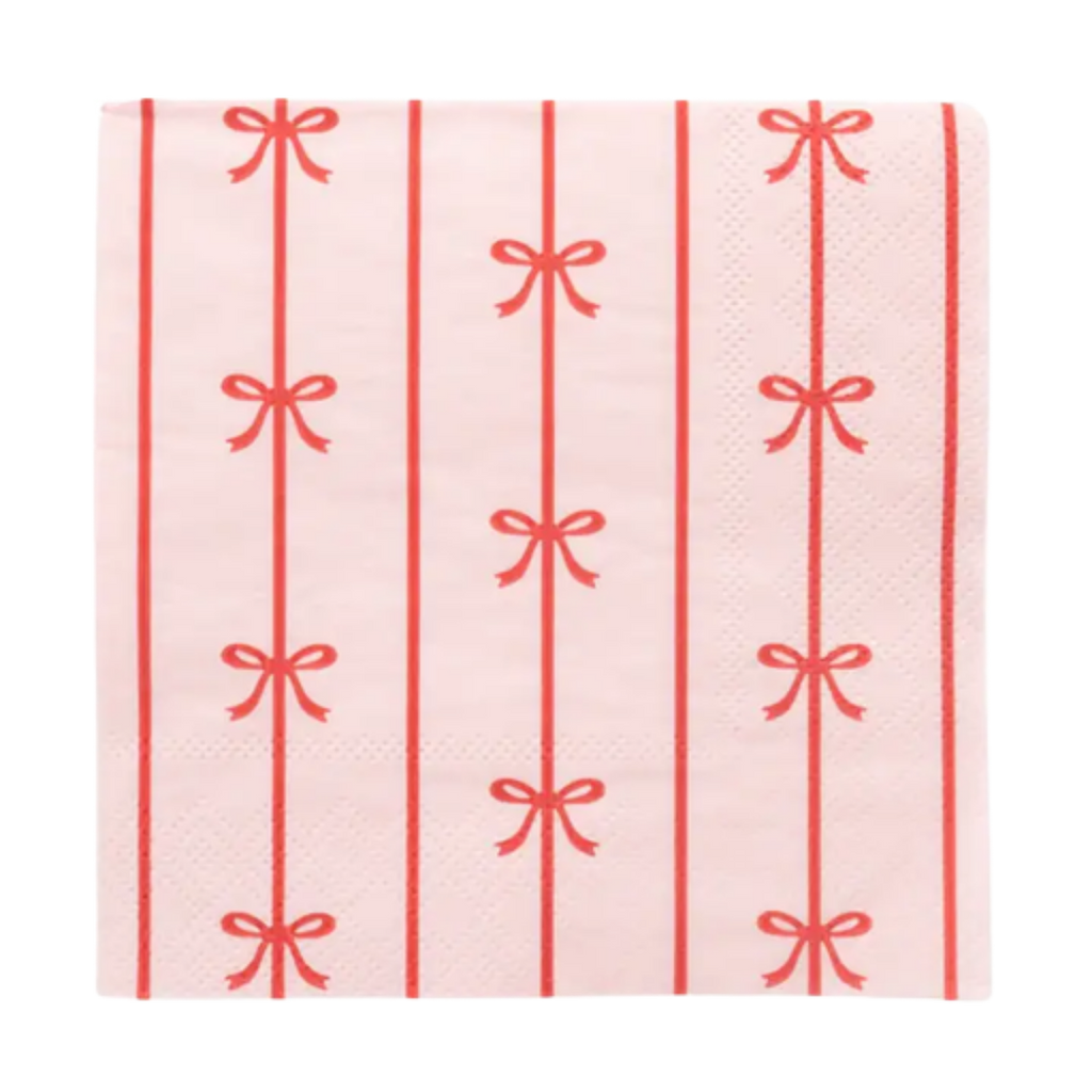 Red Bow Stripe Pattern Cocktail Napkins