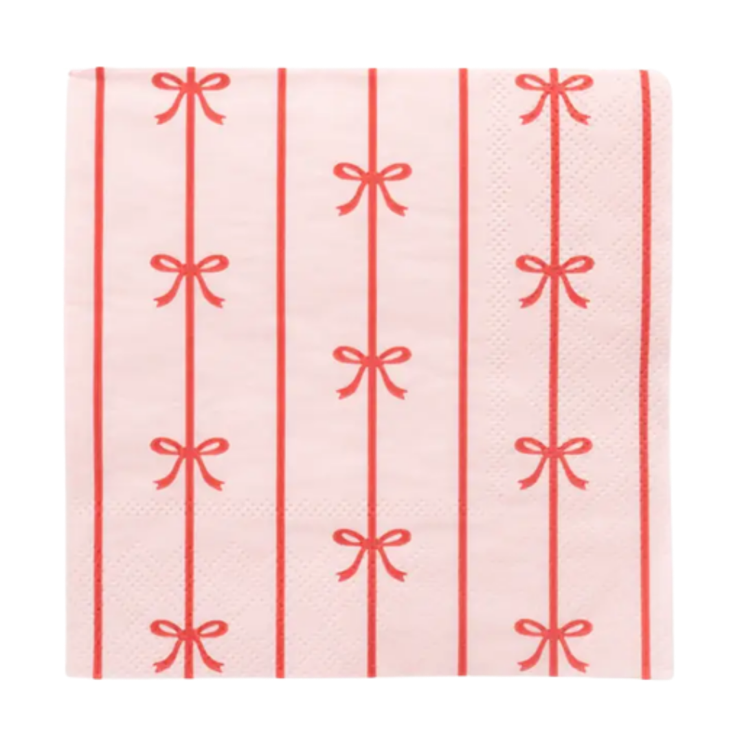Red Bow Stripe Pattern Cocktail Napkins