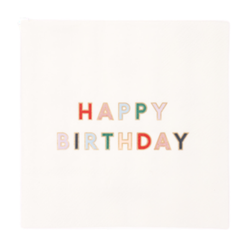 White Blanc Signature Happy Birthday Cocktail Napkins