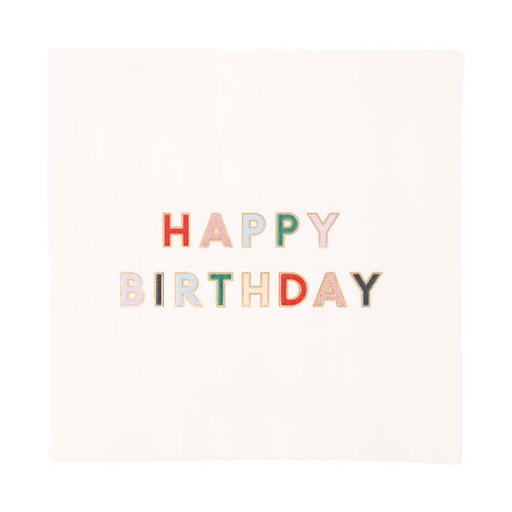 White Blanc Signature Happy Birthday Cocktail Napkins