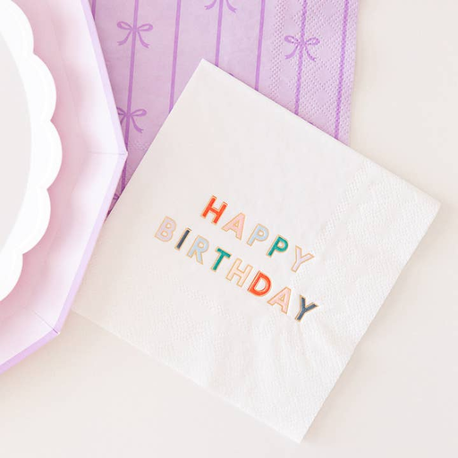 White Blanc Signature Happy Birthday Cocktail Napkins