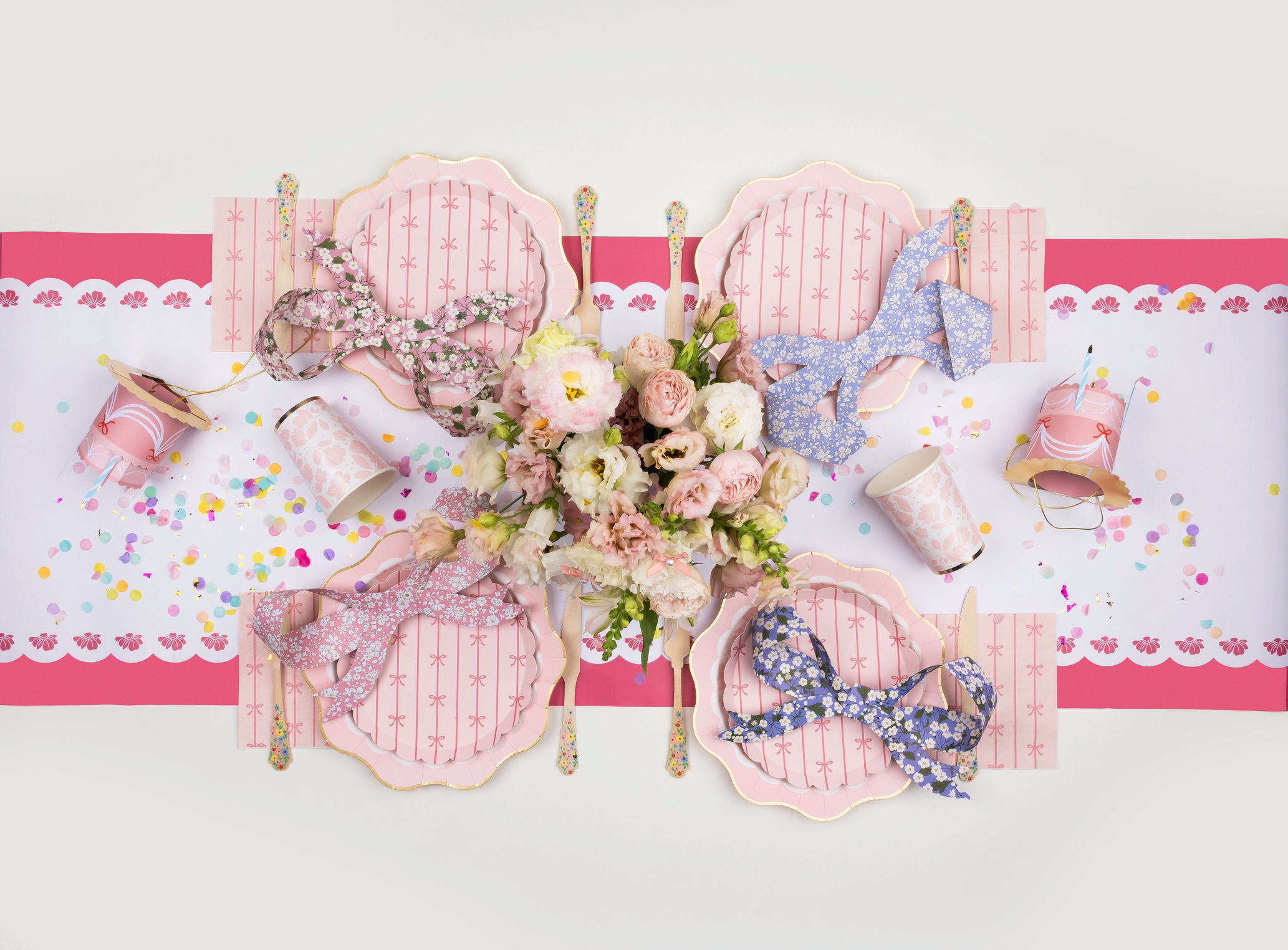 Pink Striped Bow Small Plates
