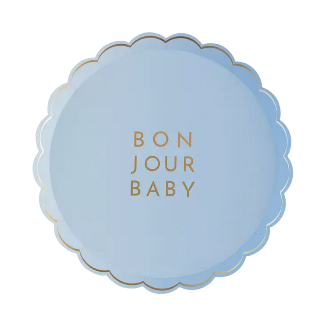 Sky Blue "Bonjour Baby" Scalloped Small Plates